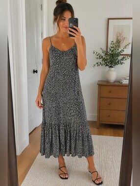 Anthropologie Black White Abstract Animal Print Maxi Dress Smocked Back Sz 14